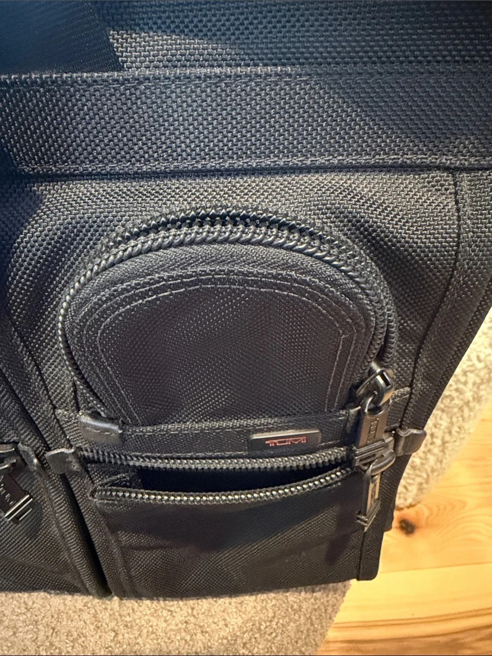 Tumi Black Nylon Briefcase with Dual Front Pockets and Leather Tag